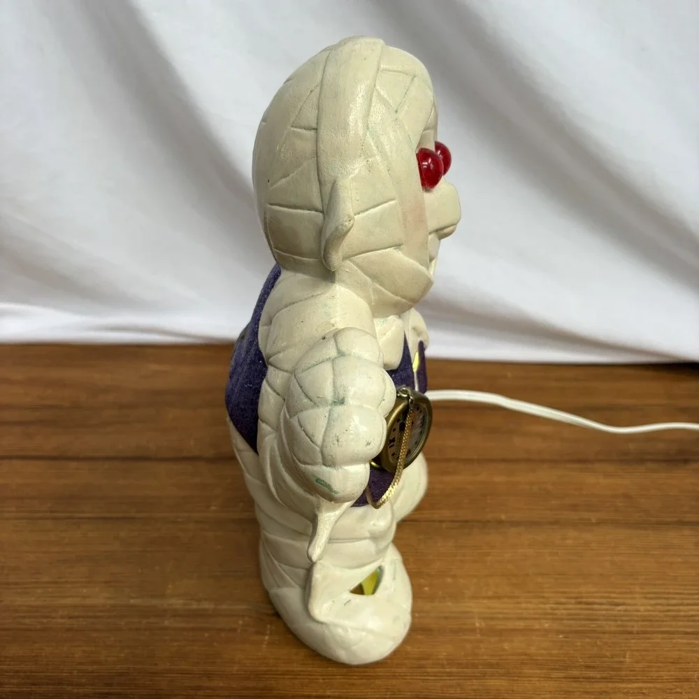 Vintage Hand Painted Ceramic Light Up Mummy Halloween Figurine 10